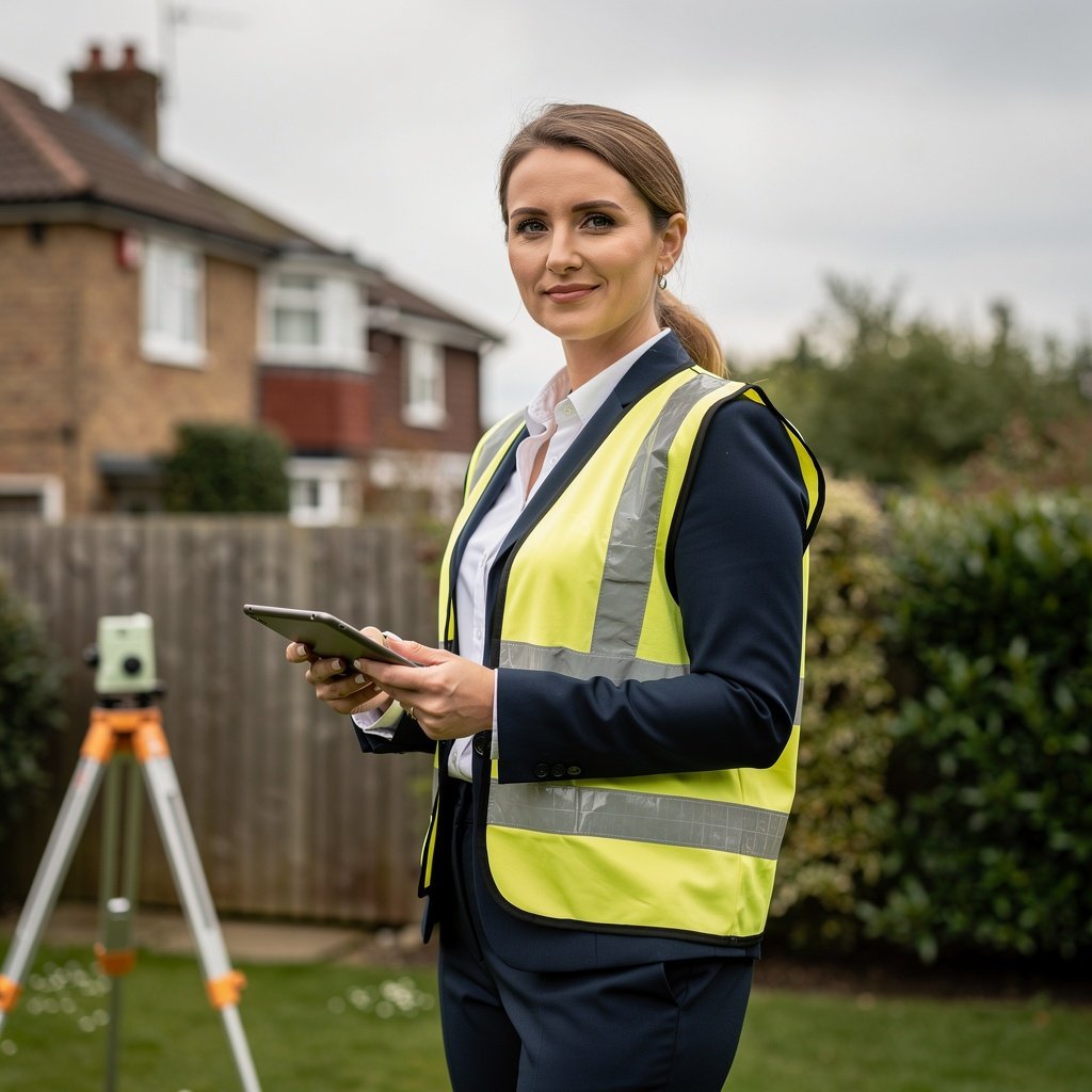 Professional topographical surveyor with survey equipment