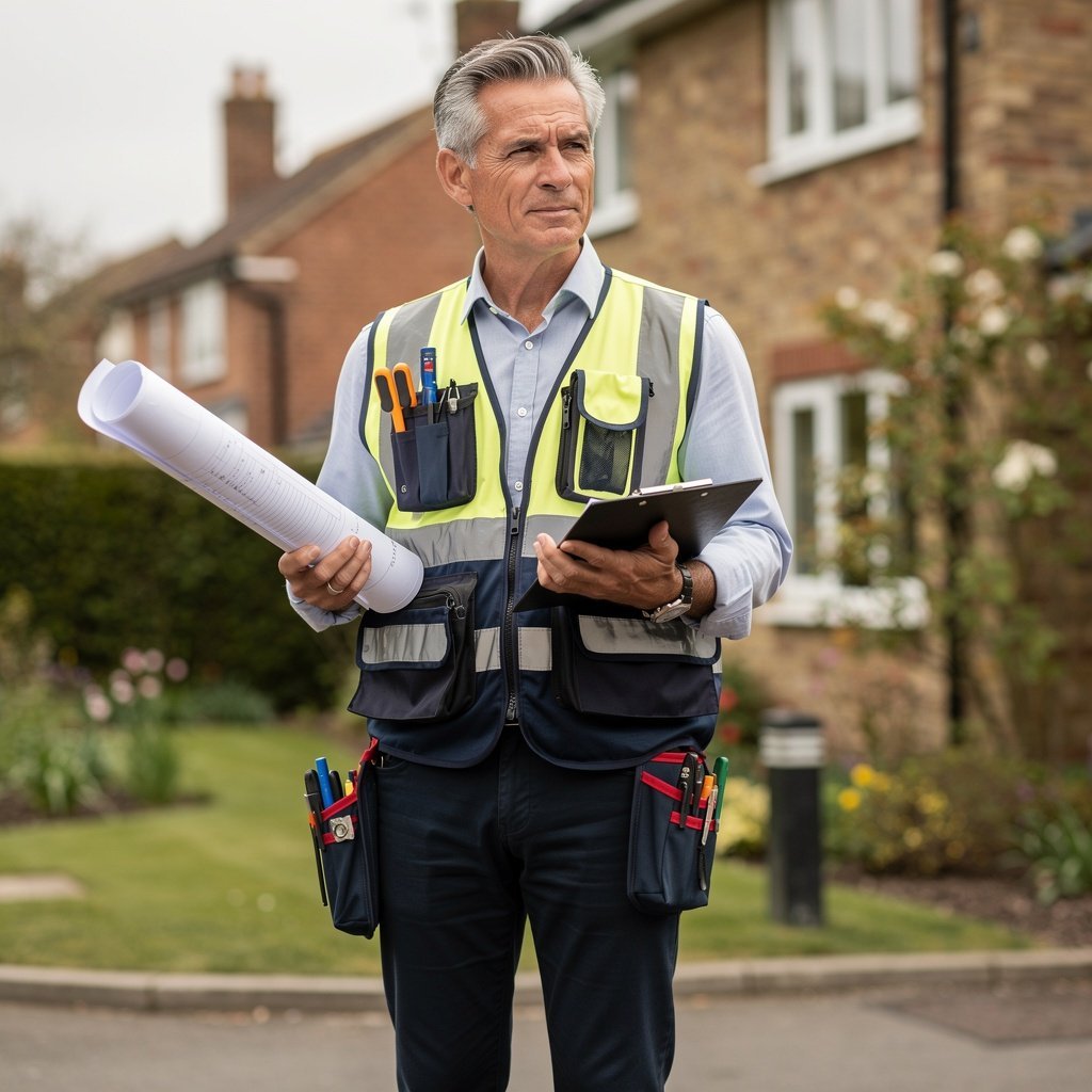 Experienced land surveyor reviewing topographic survey plans